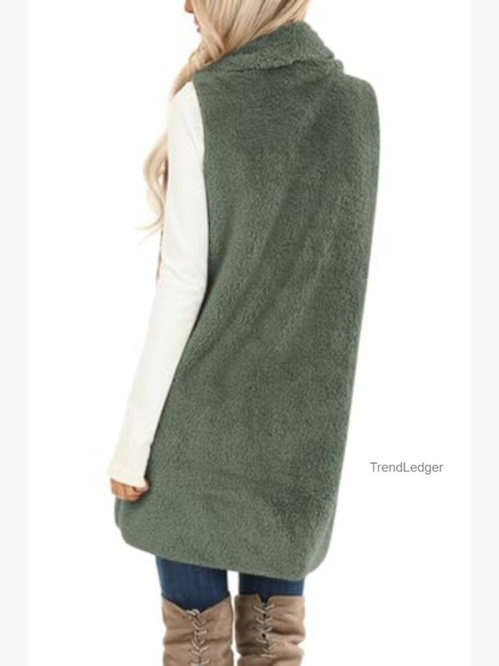Sleeveless Sherpa Vest with Pockets Open Front Fleece Cardigan - Picture 4 of 4